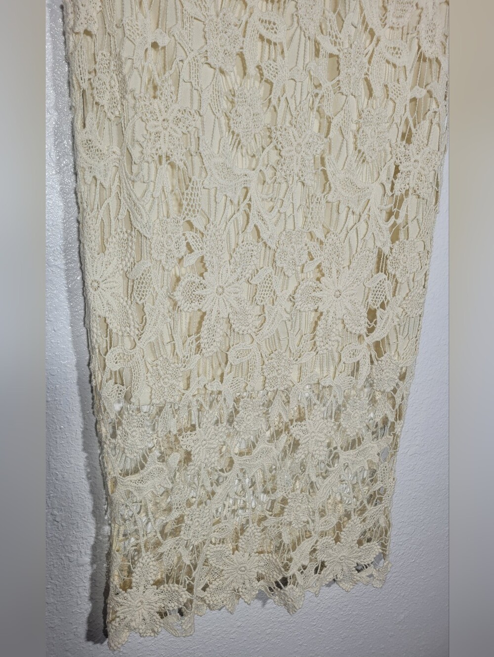 Adiva Ivory Cream Crocheted Floral Midi Skirt | Boho Cottagecore | Size Small - Picture 3 of 7